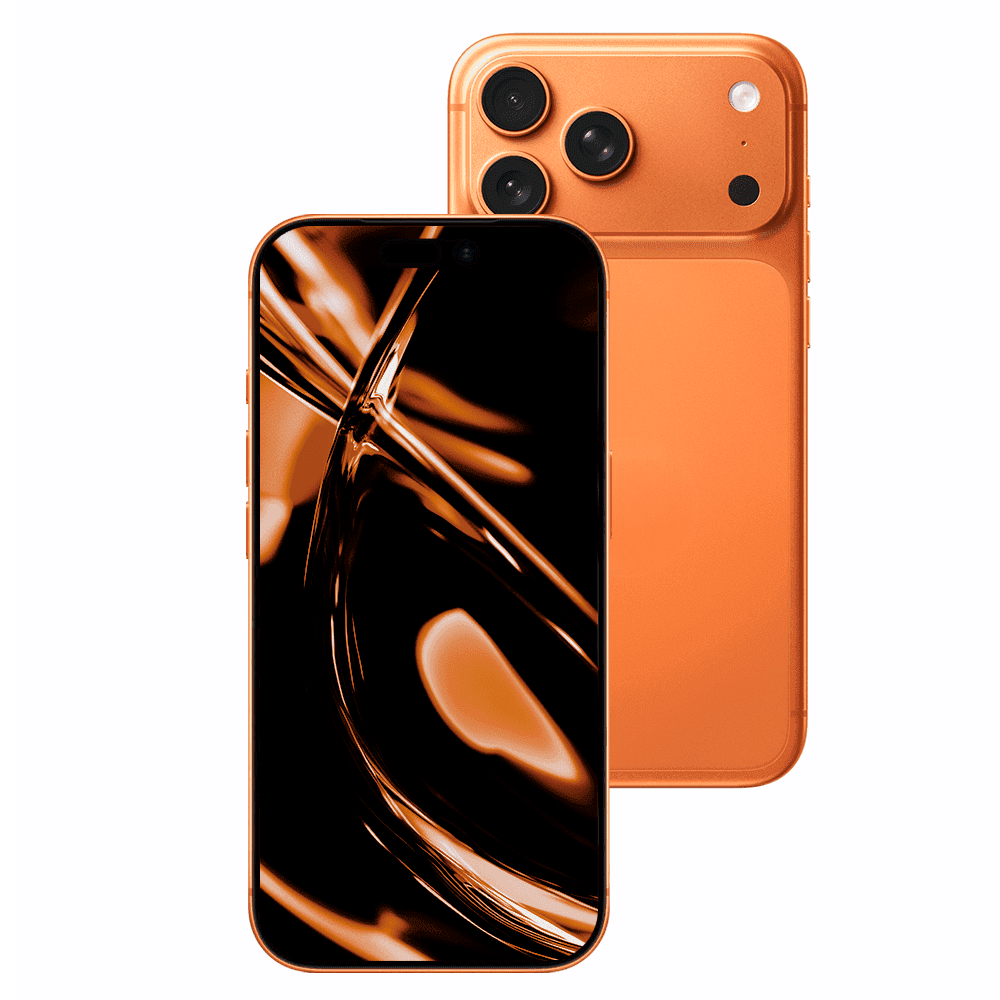 iPhone 17 Pro en color Cosmic Orange — vista frontal y trasera